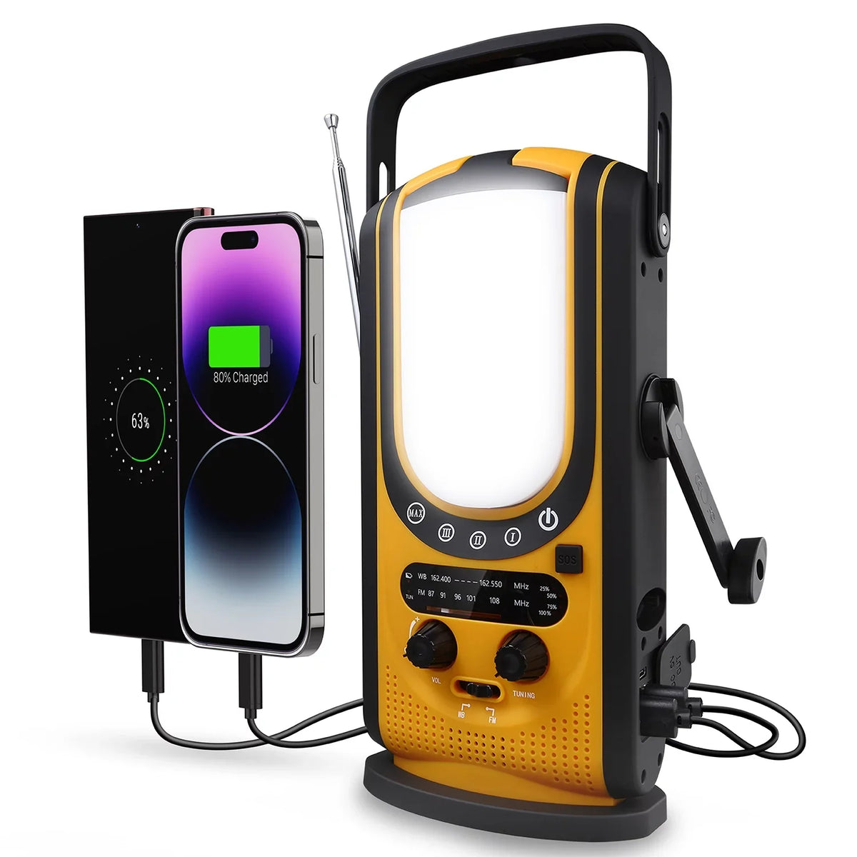 Outdoors (Model & Weather Crank with Light, Alarm Alert, 6,000mAh A7) SOS Charging, & Emergency Camping Bank for Power Radio FosPower Reading Lantern Solar FM/NOAA Charger Weather Hand &