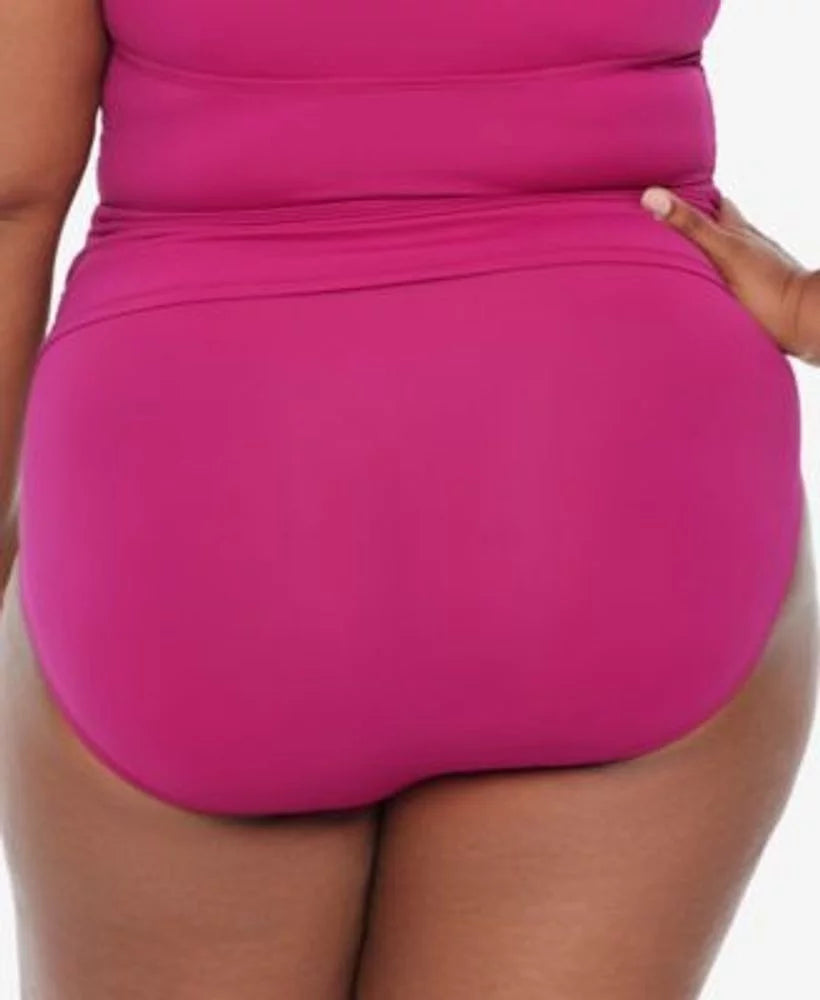 Swim 22W US Size Plus Shirred Ralph Bottom, Lauren PLUMERIA High-Waist