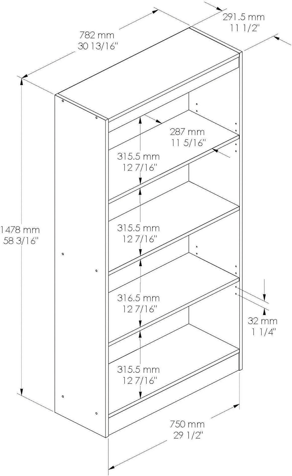 Cherry, Axess Bookcase-Morgan 4-Shelf 58-Inch