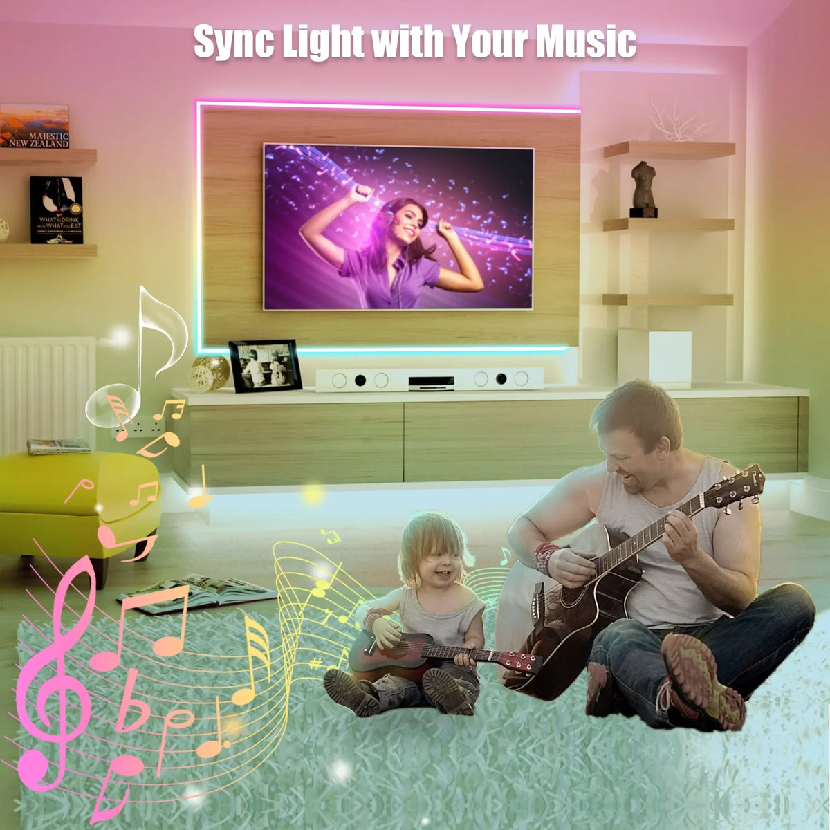 Works Room Music Flexible Neon For Living 9.8ft LED Alexa Decoraction IP67 Waterproof Lights Dimmable Outdoor CheDux DIY Sync Wall, With Function, Google, Strip Control And With Light Remote And