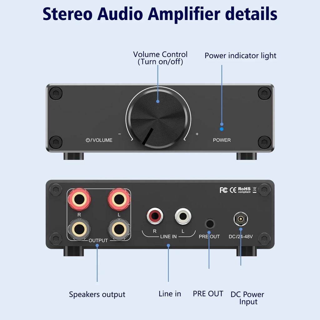 Audio Desktop Home Digital Amplifier Stereo Lixada Plug-and-Play 300W Channel Speakers 2 TPA3255 for 2.0 X Active
