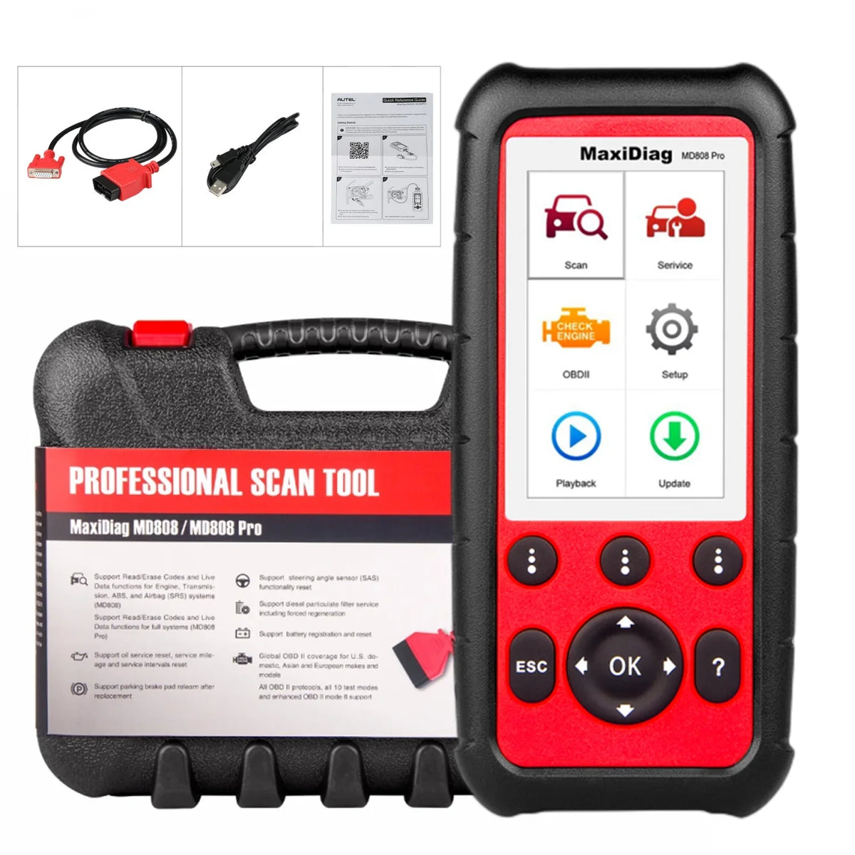 Data Autel Read/Clear EPB/ Brake MD808 Relearn Relearn Registration Parking Scanner MaxiDiag OBD2 Pad Live Diesel Regeneration Steering Reset Angle Codes Reset Oil Filter Battery Particulate Pro and