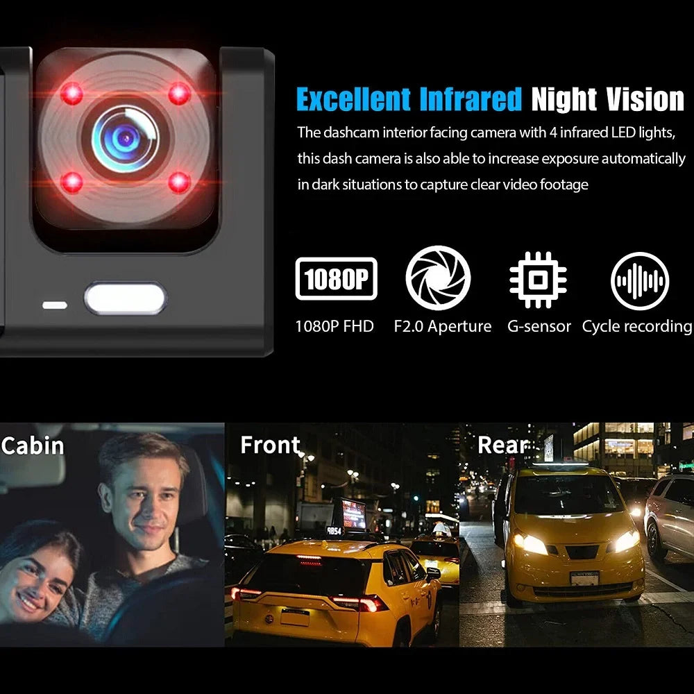 sensor Dash Video Front Dual Car G Cam Inside Recorder Rear Camera HD 1080P New Lens