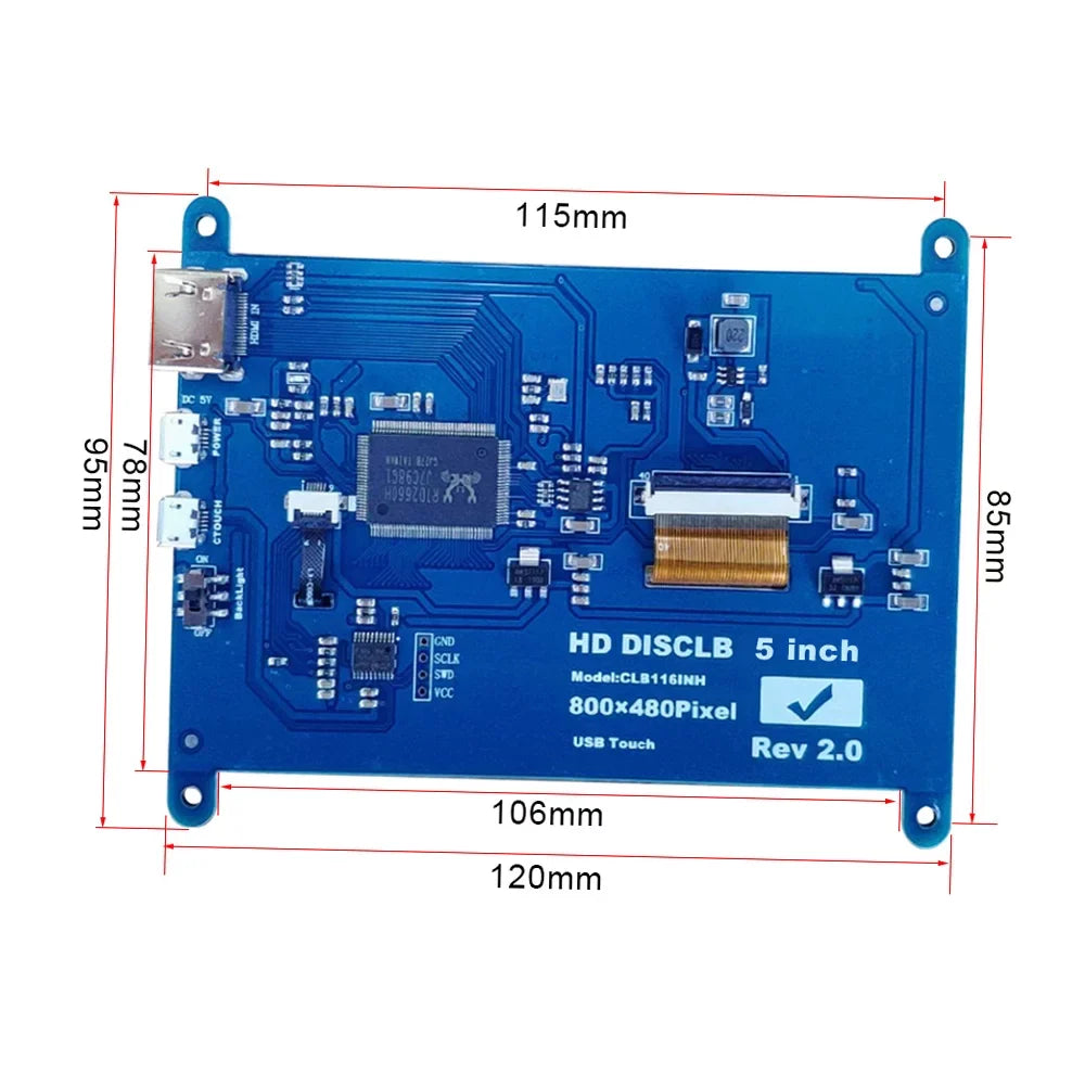 Pi Touchscreen USBInterface Portablewith with 800*480 Resolution Compatible Tool Arealer Display Raspberry 5 Small InchCapacitive