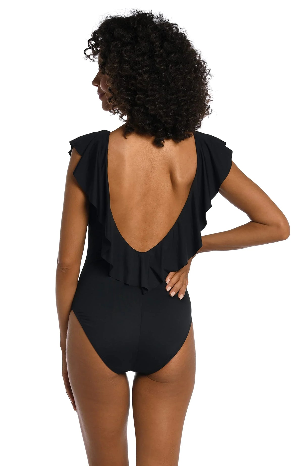 Over Plunge Island Women's Blanca Black, Shoulder 4 La Piece, The Ruffle One Goddess