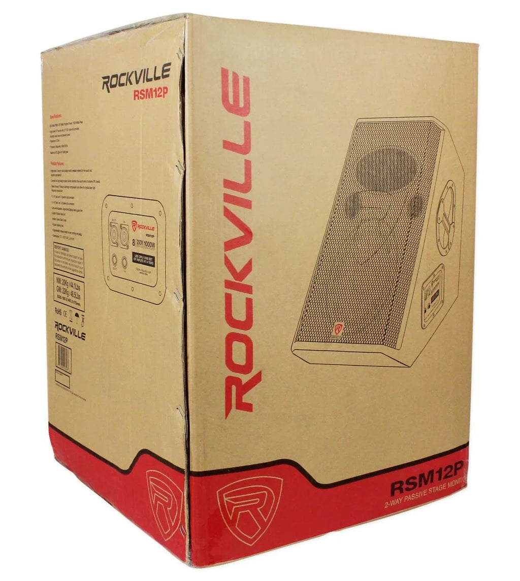 Speakers RSM12P Floor 12" Monitor (2) Rockville 1000 Stage Passive 2-Way Watt