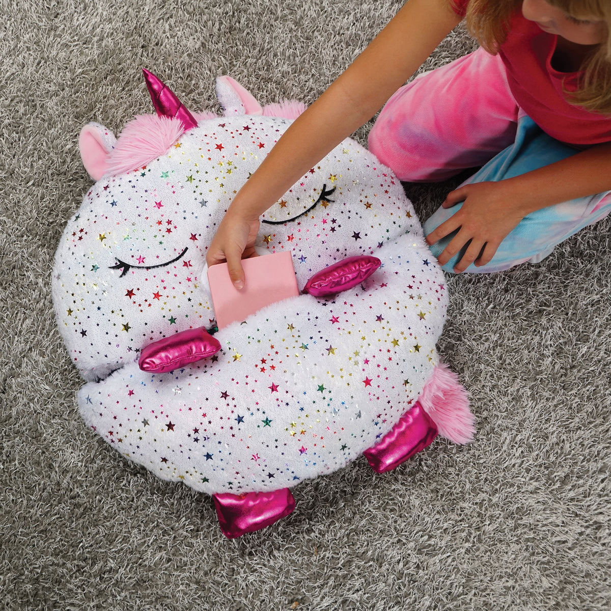 Happy One, Sleeping in Unicorn Pillow Nappers Plush and Toy Sack