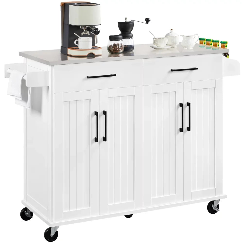 Yaheetech & Towel Kitchen White Rack, Bar Drawers with Cabinets Storage & Spice Island &