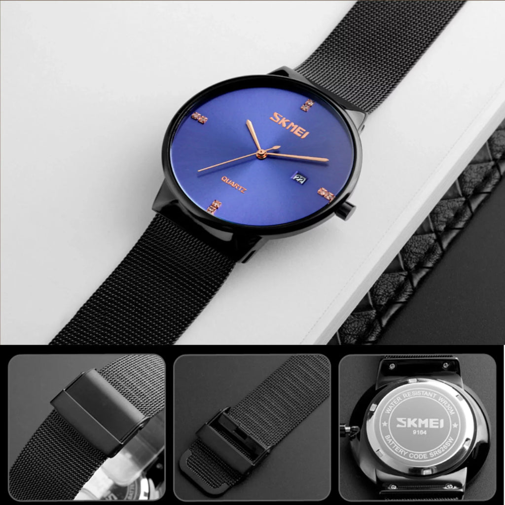 SKMEI Thin Luxury 30M Resistant Steel Watch, Ultra Stainless Water Mens