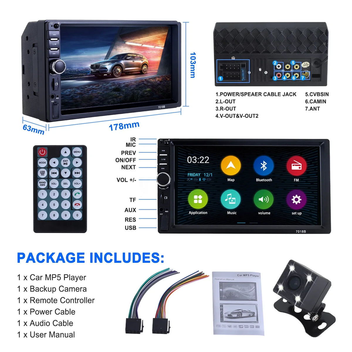 Double Receiver 7" Car Radio Stereo Free Touch Radio Link/USB/SD/AUX, Audio Screen Mirror Support Hands Bluetooth Backup Calling Radio - Car Camera Din Car with