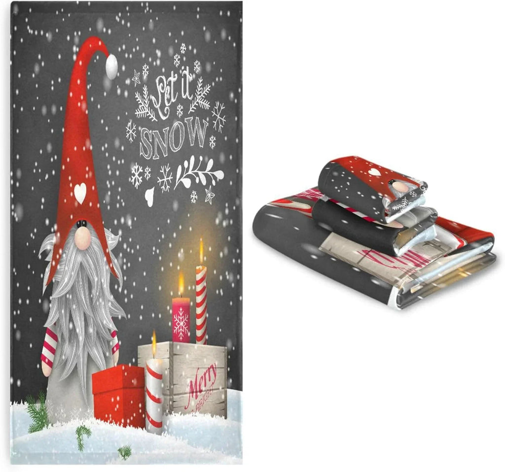 Bathroom of Gym Christmas for Bath 3, Washcloth Soft Set Highly with Towel Towels Absorbent Wellsay Towel Hotel Hand Spa Towel, and Gnome