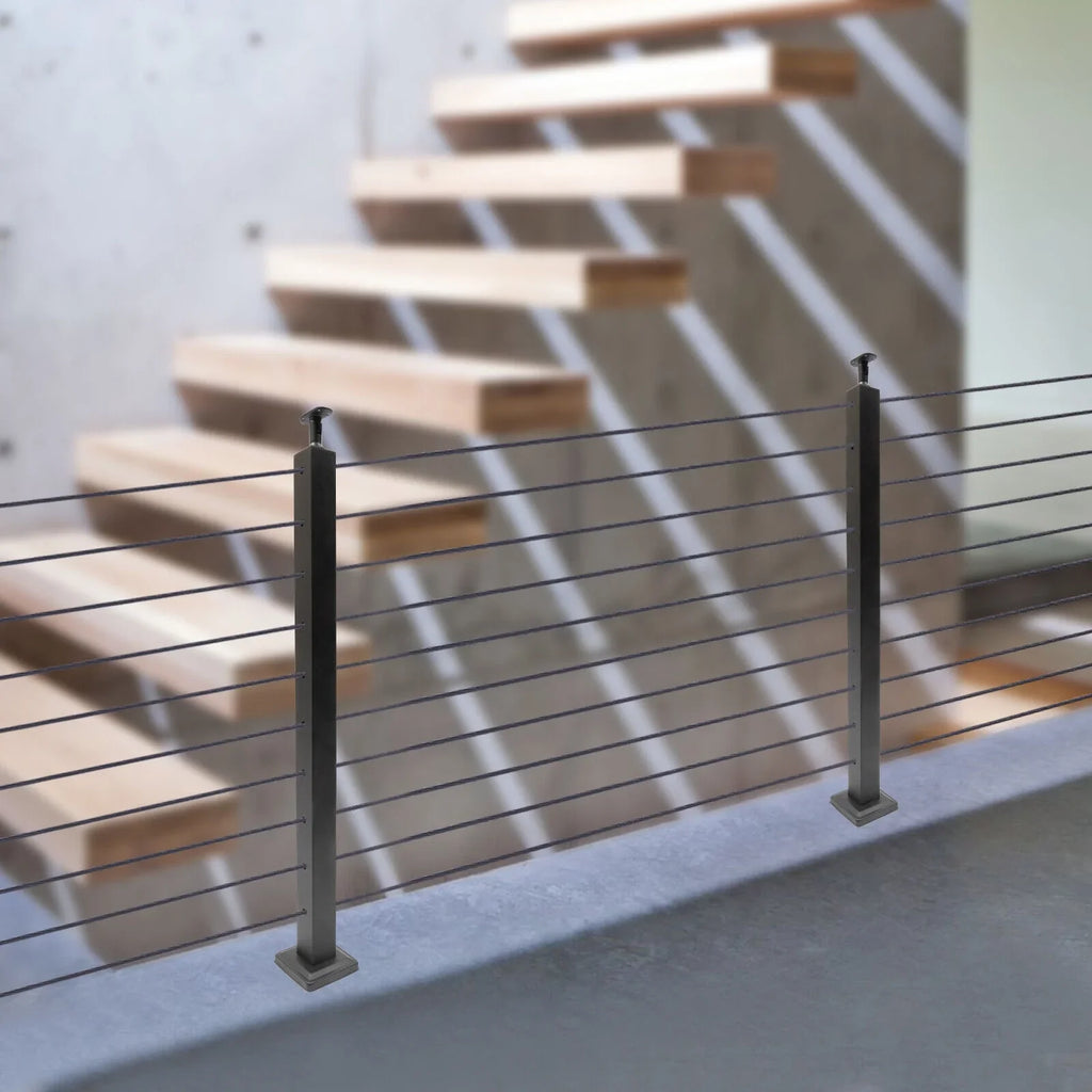Cable Concrete Level Post Sides Deck Pre-Drilled Railing Two for Wood Steel Fence Level Stainless Square System Railing 36''x2''x2'' Post Cable