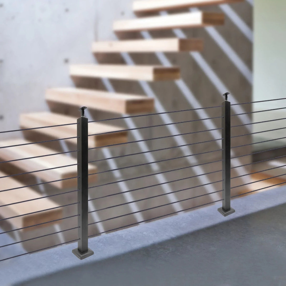 Cable Concrete Level Post Sides Deck Pre-Drilled Railing Two for Wood Steel Fence Level Stainless Square System Railing 36''x2''x2'' Post Cable