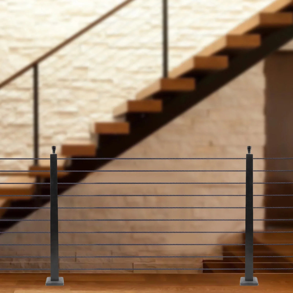 Cable Concrete Level Post Sides Deck Pre-Drilled Railing Two for Wood Steel Fence Level Stainless Square System Railing 36''x2''x2'' Post Cable