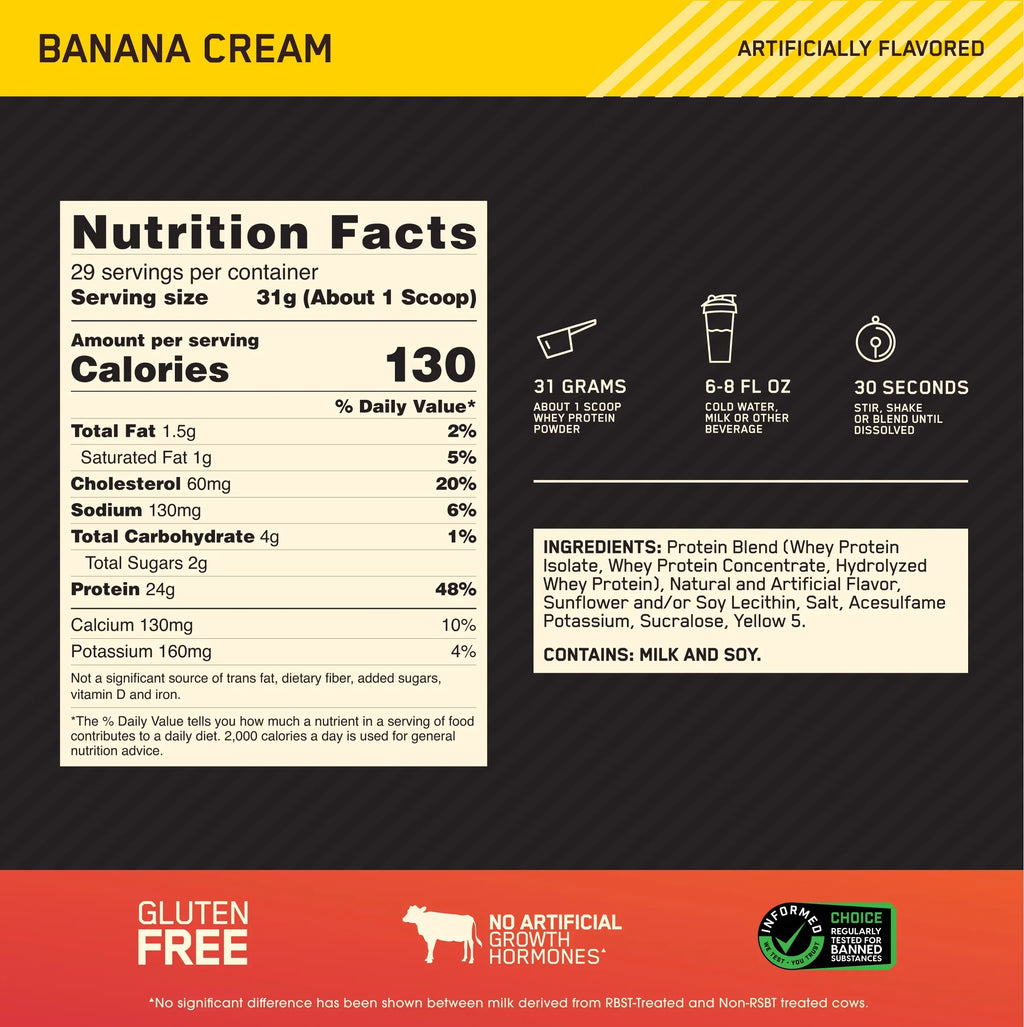 29 2 Gold Cream, Powder, lb, Servings Nutrition, Optimum 100% Protein Banana Standard Whey