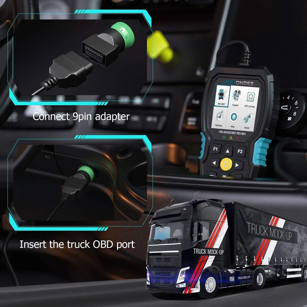 Fuso, Code RD801 1 Romondes Tool UD Auto , & for Scania, Diesel Scanner OBD Check OBD2 Truck 2 Cummins, Truck Heavy DAF Tool OBD Car Engine Diagnostic in Hino, Man, Reader HD Scan EOBD Scanner Duty