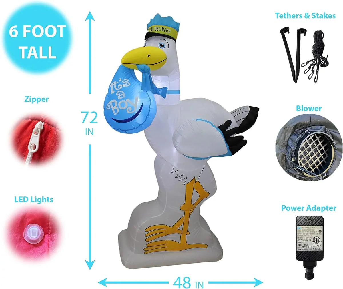 Blue Announcement Party Inflatable Outdoor Boy Indoor Prop Lights Tall Garden Lawn Home Baby 6 Blowup Foot For Special Celebration It's Decoration Baby Stork LED A Lighted Shower Yard Delivery