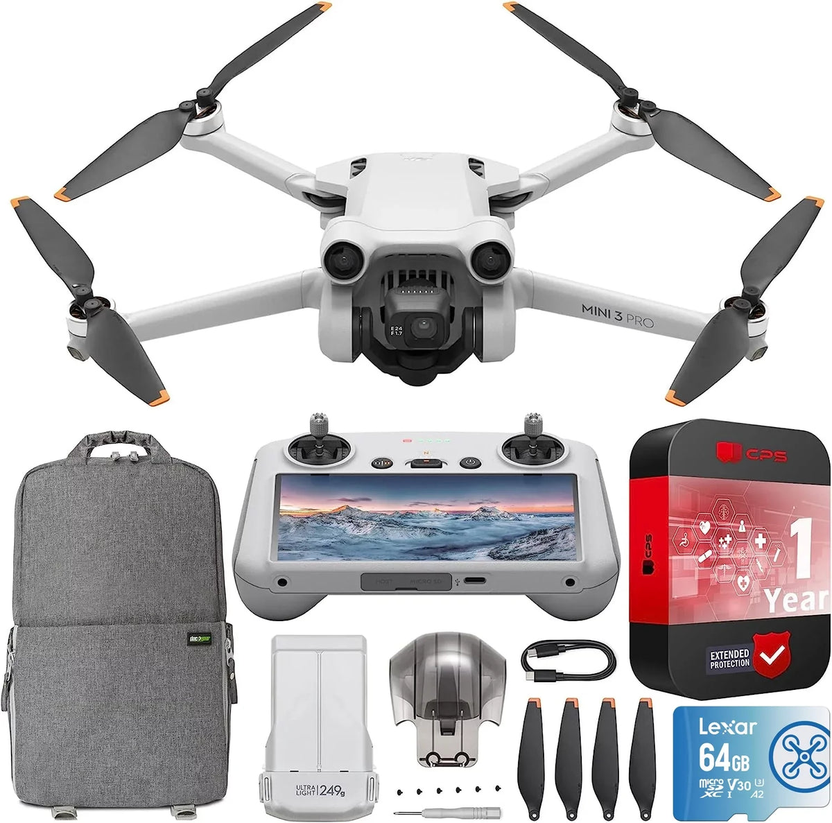 Sensing Flight Camera RC w/ Mini Remote Directional &Accessories + Quadcopter Deco Drone Video, Smart Screen), (With Pro DJI Backpack Control Obstacle Gear Bundle Time, Photo, 48MP 3 34min 4K/60fps 3