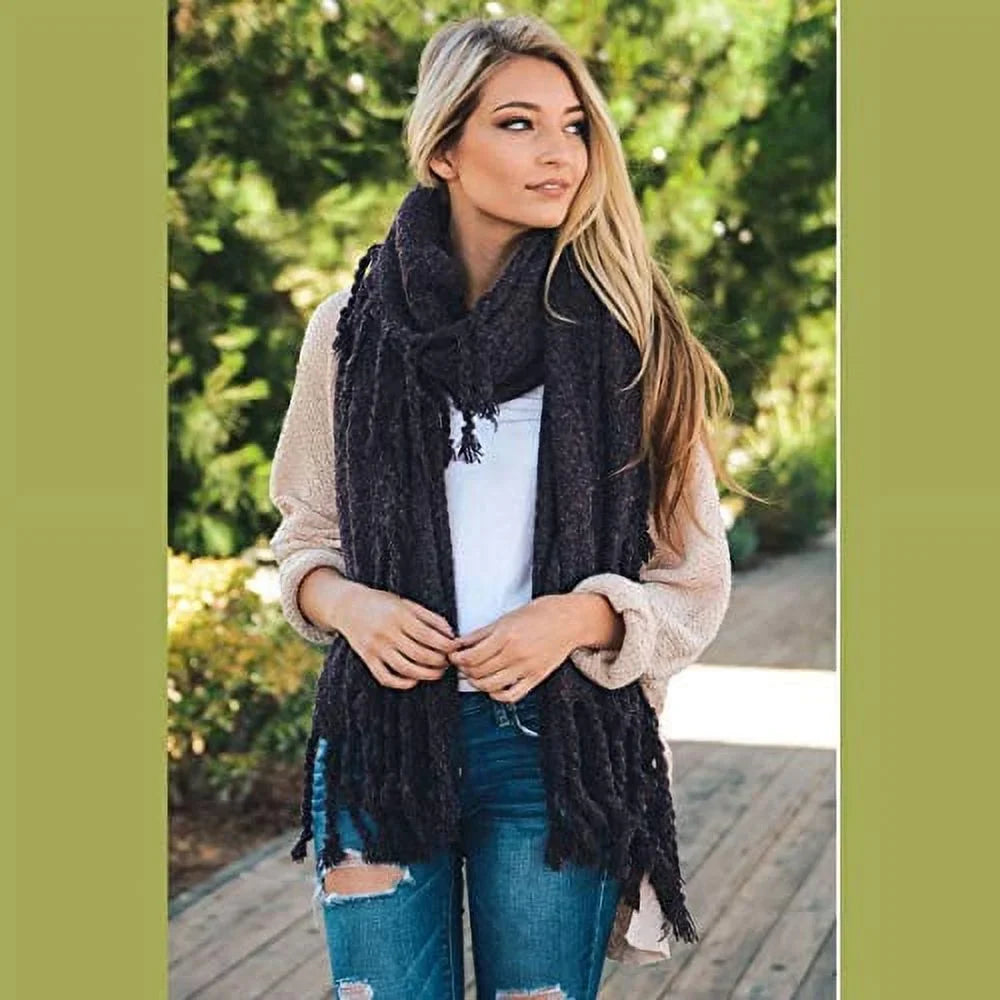 (Purple) Scarves Blanket Solid Tasseled Chunky Cozy Soft Pashmina Plaid Infinity women Lightweight Winter Quality Classy Scarf for Warm Oversized Scarfs Shawl