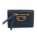 leather Pre-Owned Balenciaga gold wallet mini navy (Good) trifold BALENCIAGA