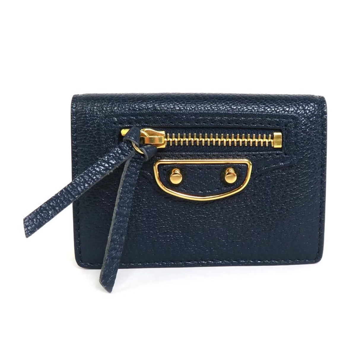 leather Pre-Owned Balenciaga gold wallet mini navy (Good) trifold BALENCIAGA
