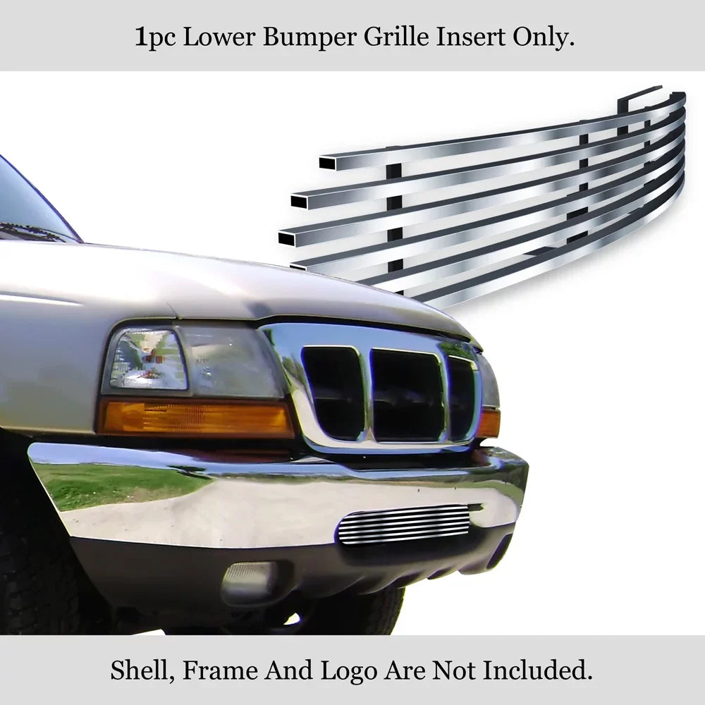 Insert Steel Lower Silver Premium Ranger 1998-2000 Stainless with Compatible APS Grille Ford Horizontal N19-C84058F Bumper Billet