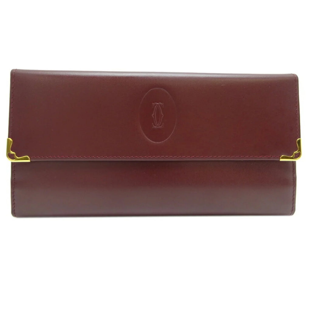 (Good) Cartier Bordeaux Women's Mastline (Red) Wallet Pre-Owned Long Leather