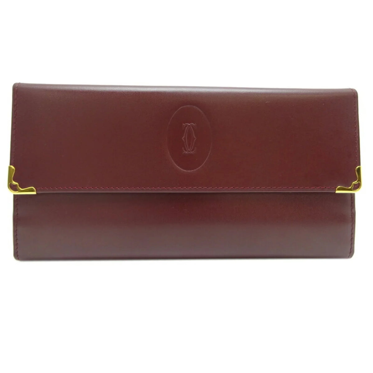 (Good) Cartier Bordeaux Women's Mastline (Red) Wallet Pre-Owned Long Leather