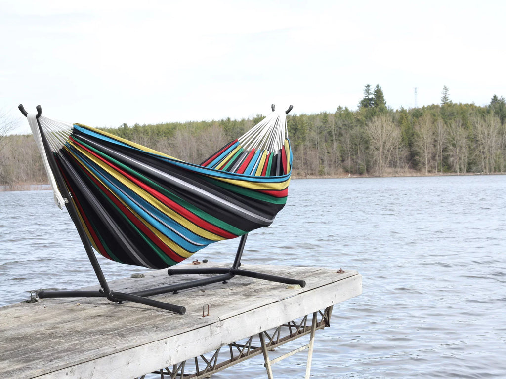 Blue Hammock Collection Black The Hamptons and Brazilian Hammock a Striped Style 110” with Steel