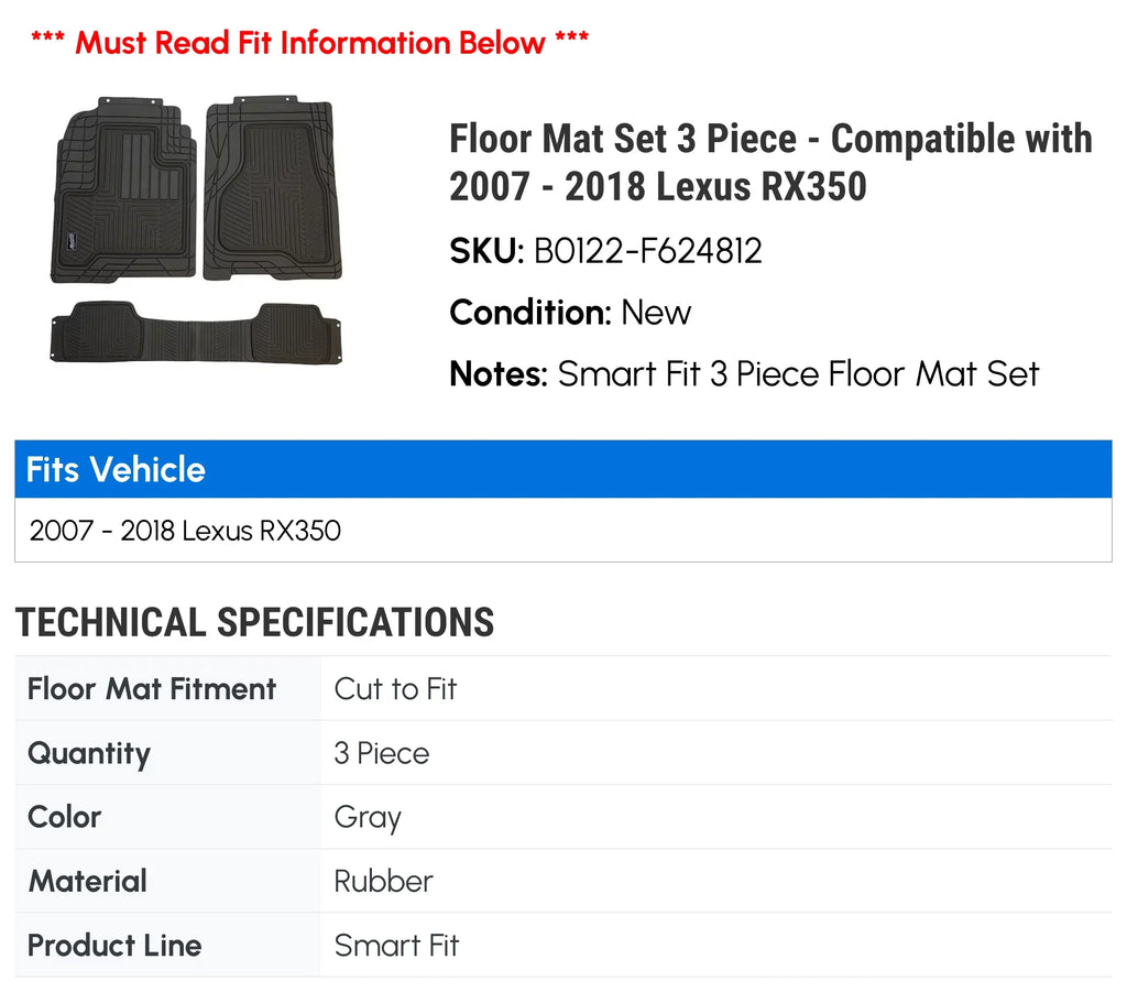 2009 - 2011 2015 - 3 2010 2008 2007 RX350 2018 Set 2014 Mat 2012 2017 Compatible Floor Piece 2013 2016 with