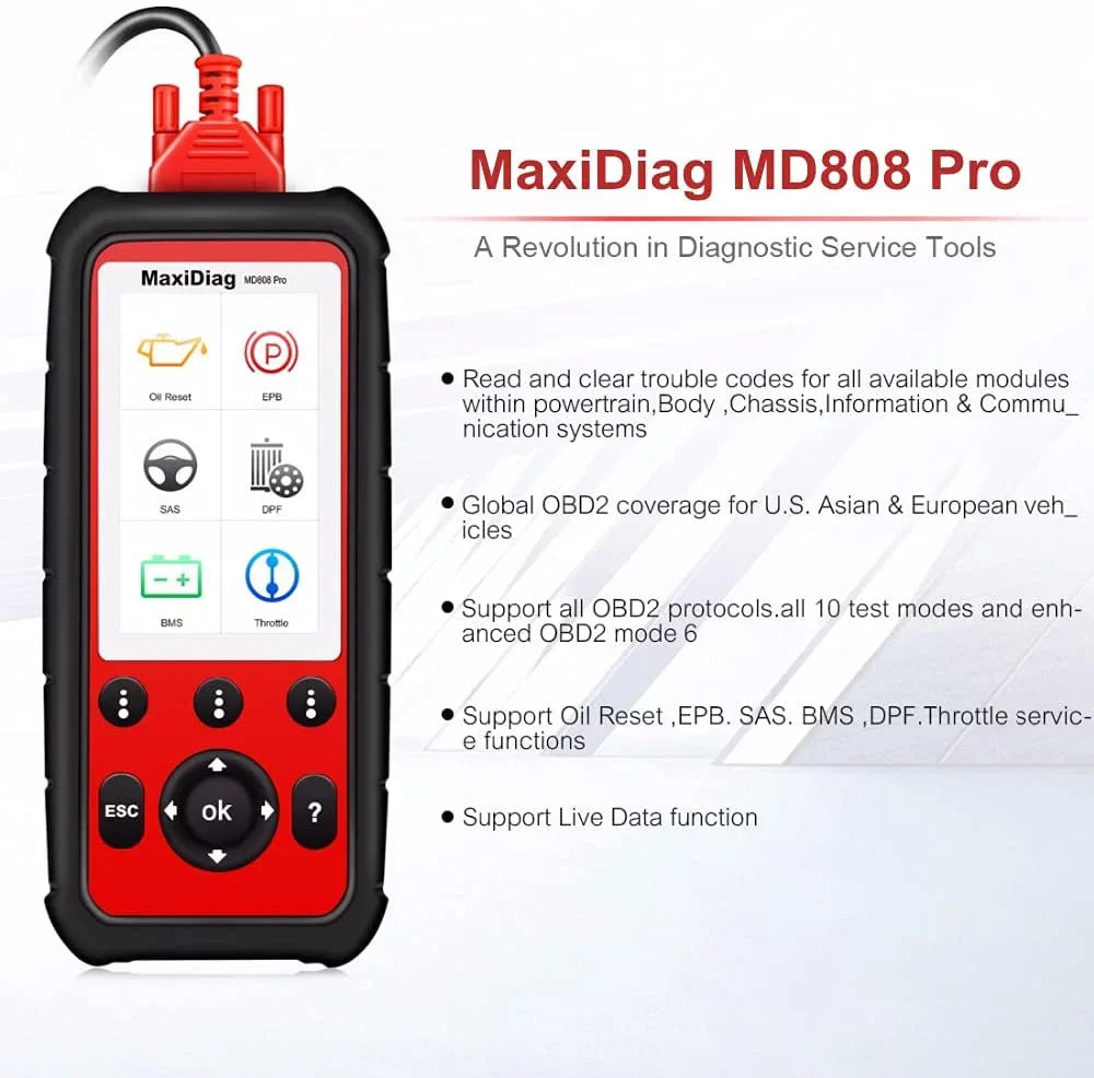 Data Autel Read/Clear EPB/ Brake MD808 Relearn Relearn Registration Parking Scanner MaxiDiag OBD2 Pad Live Diesel Regeneration Steering Reset Angle Codes Reset Oil Filter Battery Particulate Pro and