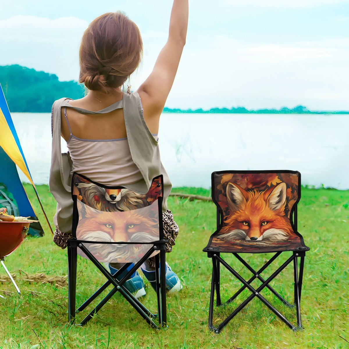 with Outdoor Camping Portable Support Beach Folding Bag Lawn Carry Chair Chair Chair 220LBS Fox Leaves with Chair Fishing to Autumn