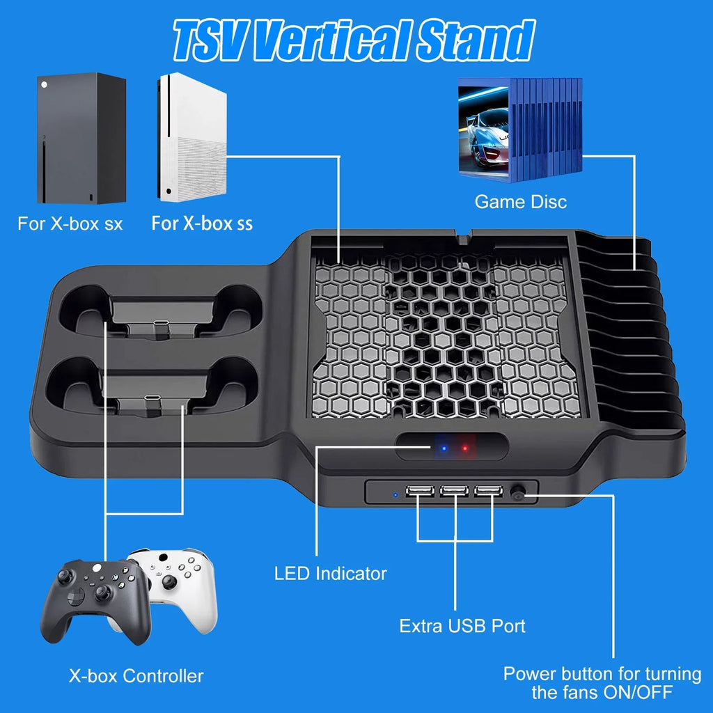 Xbox with Series Slots EEEkit Controller Station for Fit Xbox Fans, S/X Stand Fit Charging USB for Vertical Dual 3 with 2 11 X/S Game Dock Fast Series Cooling Ports, Disc