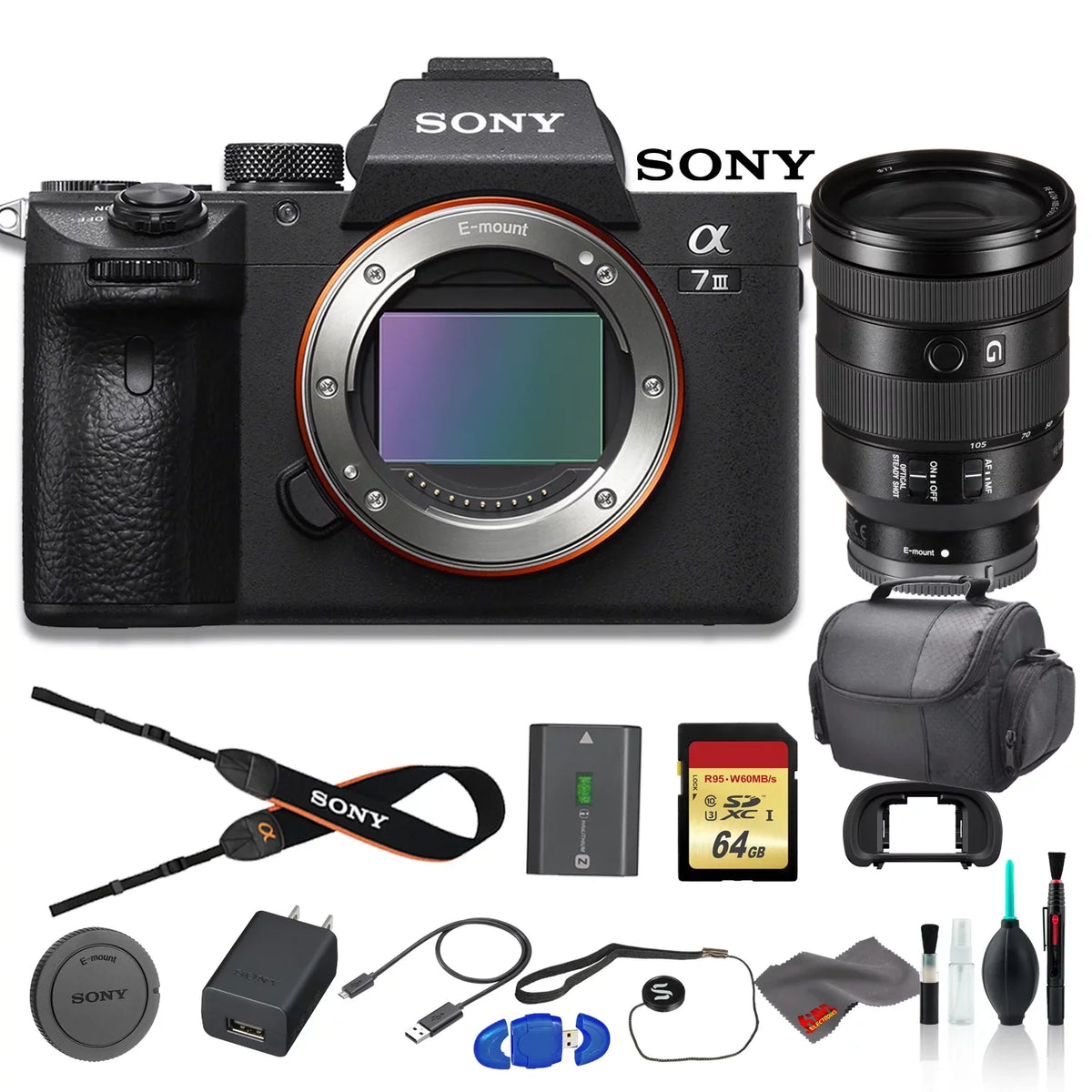 FE f/4 Reader 64GB More Alpha Lens, Card, Sony Digital Bundle Memory Sony Memory - With III Camera a7 Card and 24-105mm Mirrorless Bag,