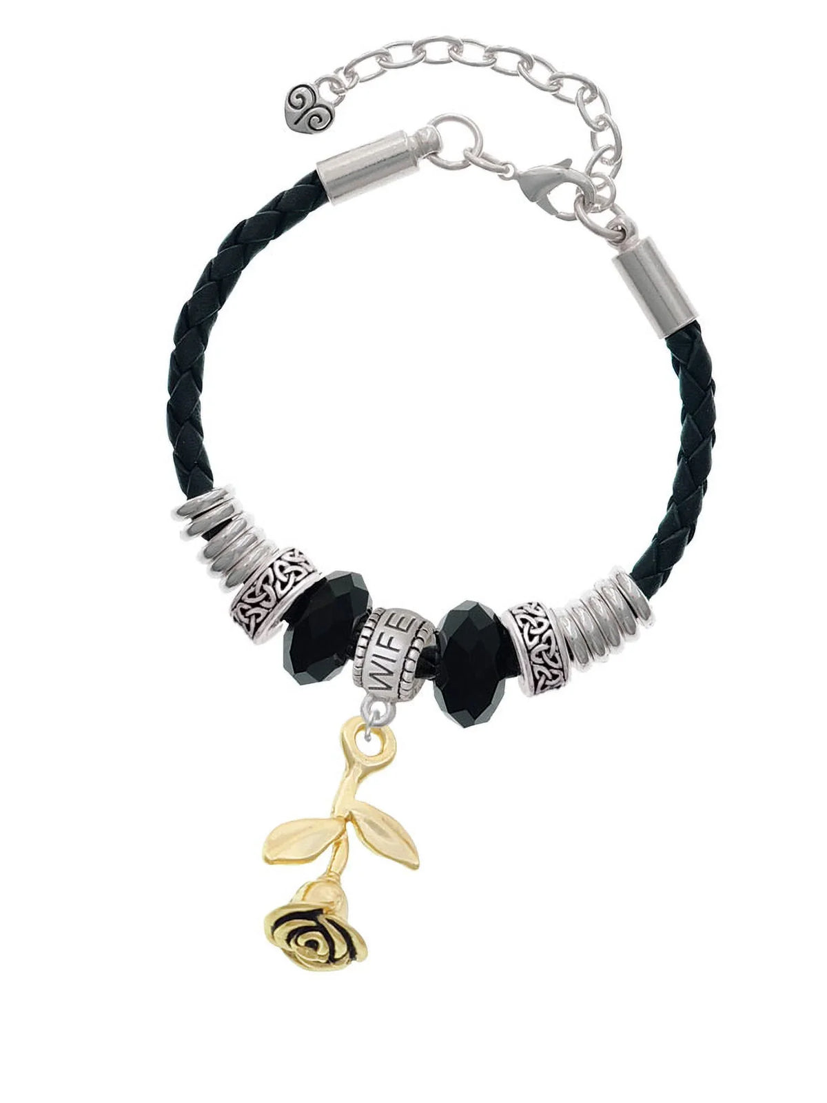 Knot Stemmed Wife Bracelet, Rose Leather Goldtone Jewelry Delight Celtic Extender Bead 7"+2"