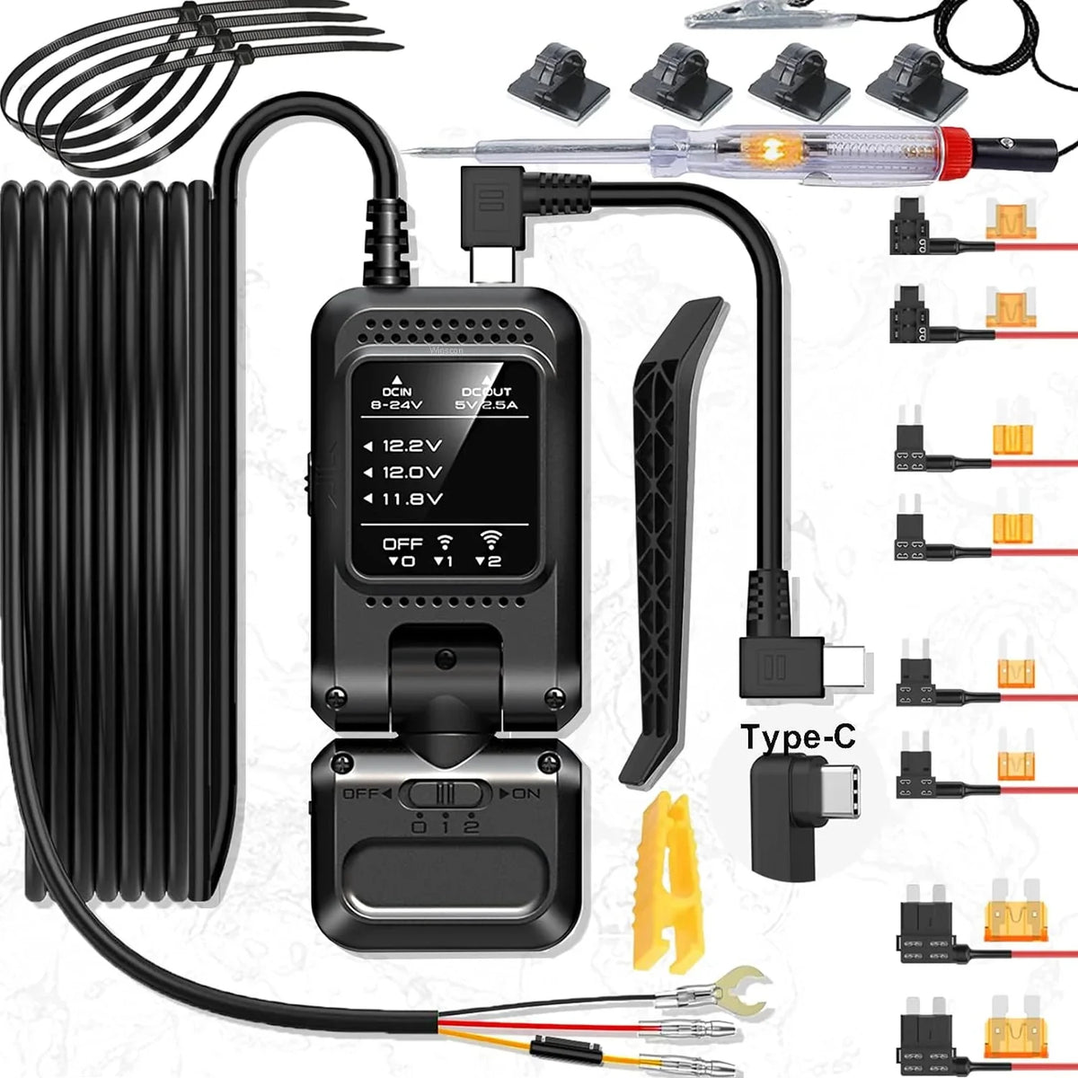 USB DC12-24V Kit, Kit Detection to Hard Wire Cam Hardwire Charger Dashcam with C Camera Car Dash for Motion Dash