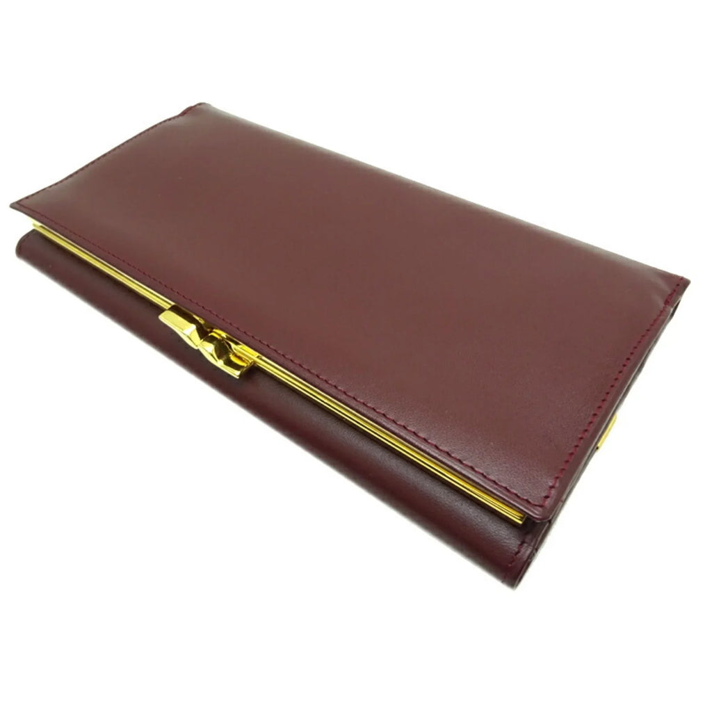 (Good) Cartier Bordeaux Women's Mastline (Red) Wallet Pre-Owned Long Leather