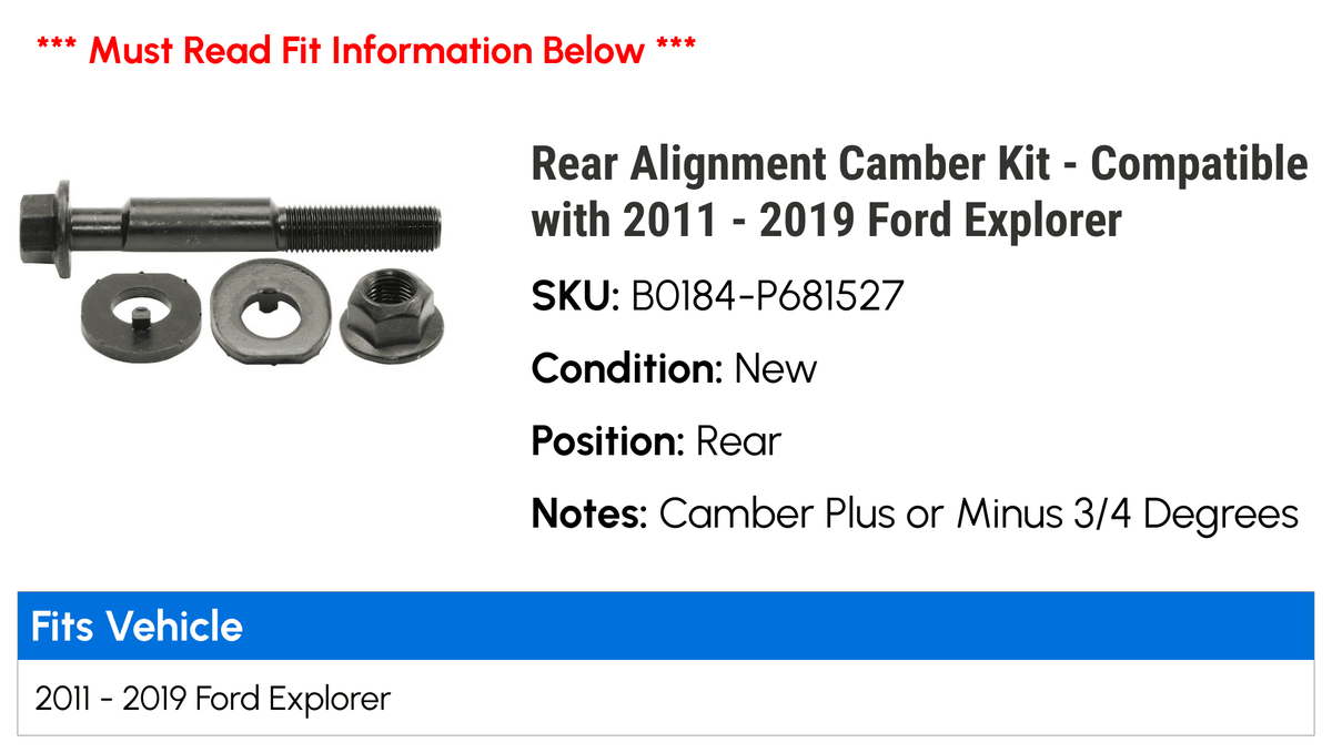 Compatible Kit 2012 Explorer - with - Alignment 2017 Ford 2014 2011 2019 Camber 2015 2018 Rear 2016 2013