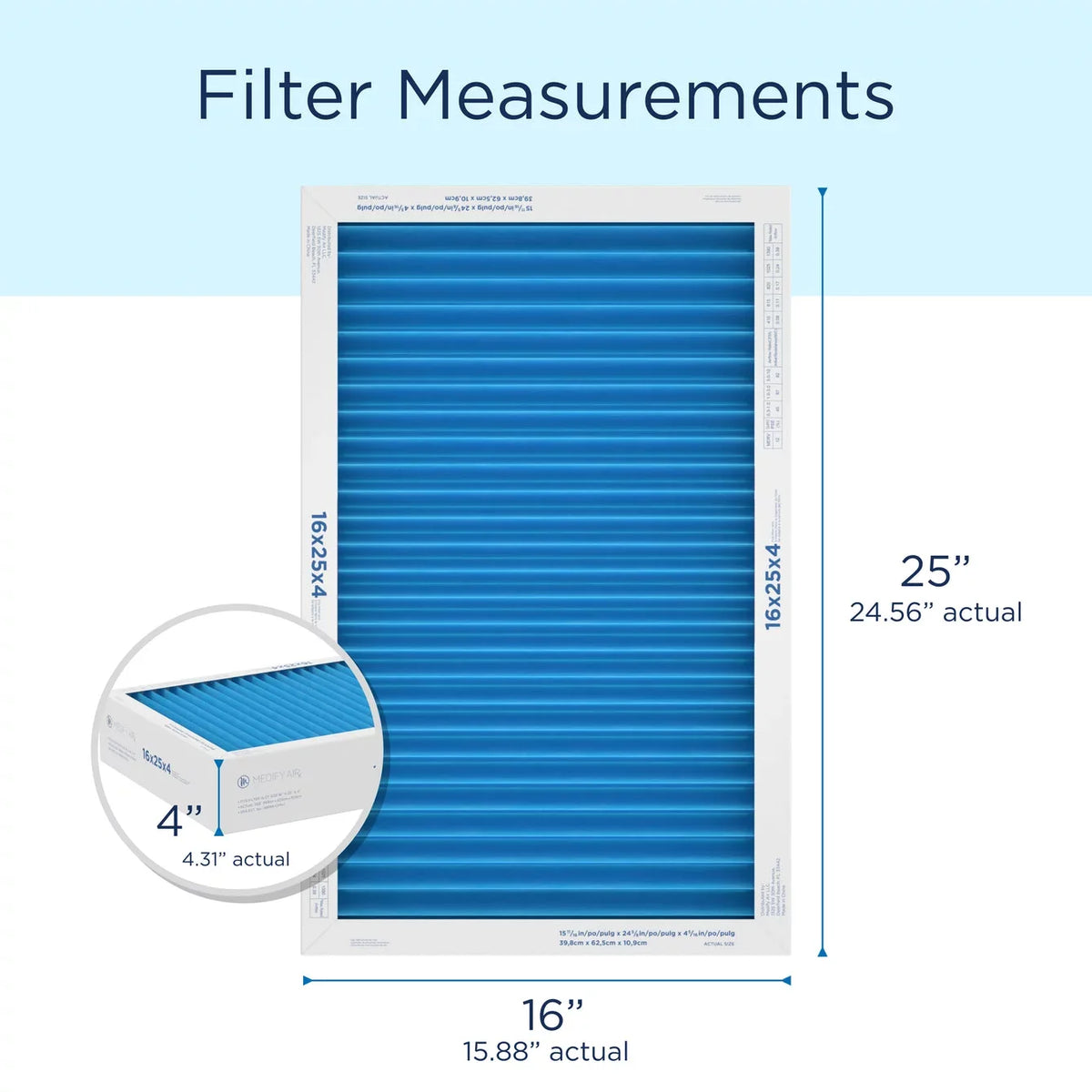 Air 95% (MERV Medify Filter 16x25x4 Pleated Air 2-Pack) HEPA MERV Cleaning Air Particles 12, 12