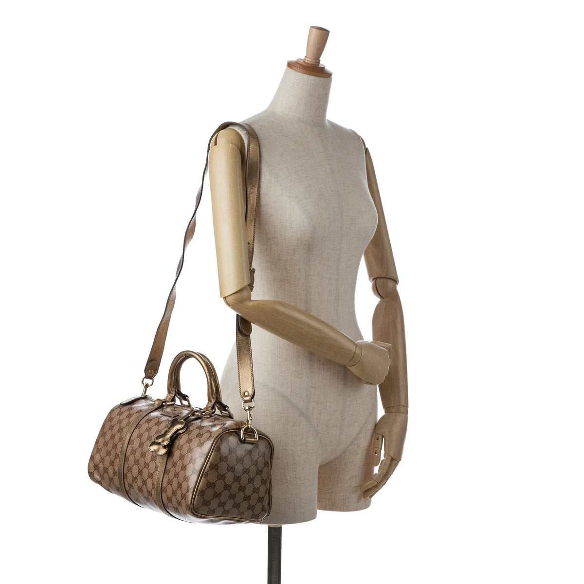 (Fair) Canvas Authenticated Fabric Coated GG Gucci Pre-Owned Unisex Satchel Brown Joy Crystal