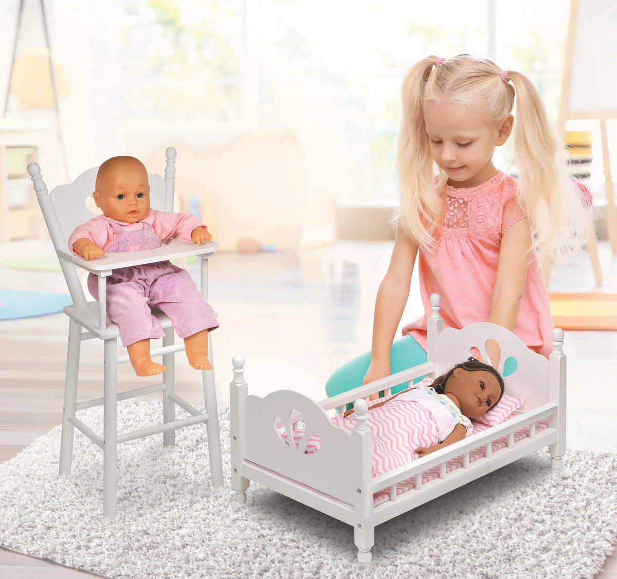 and Bedding 18 English Badger - inch Basket for with White/Pink Country Chair Bed High Dolls