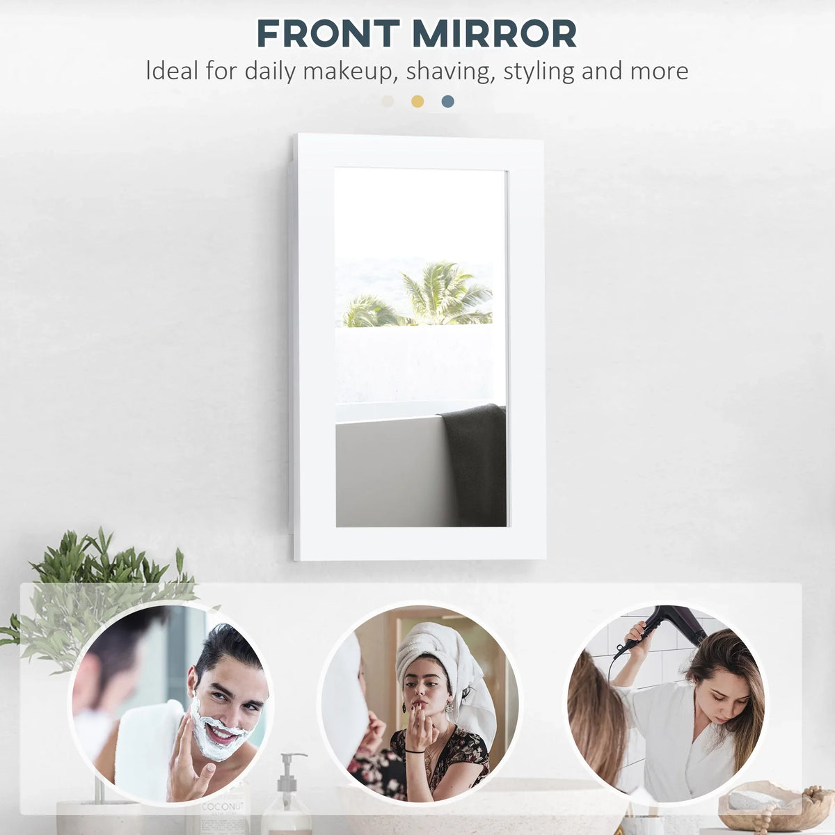 Medicine Bathroom Cabinet, Mounted Cabinet, Wall Mirror kleankin White