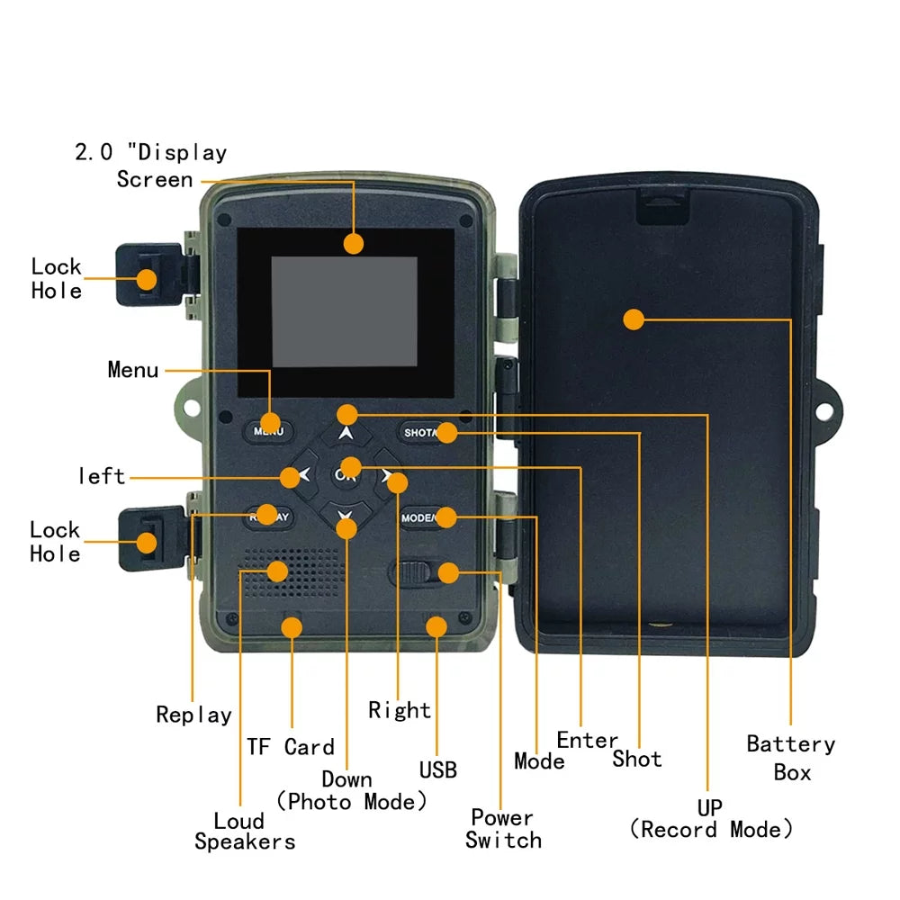 Inch 2.0 Night-Visions Waterproof Infrared Day Night Field Trail Detection 32MP TFT IP66 Display Hunts Camera Color Camera Camera Use 1080P Outdoor