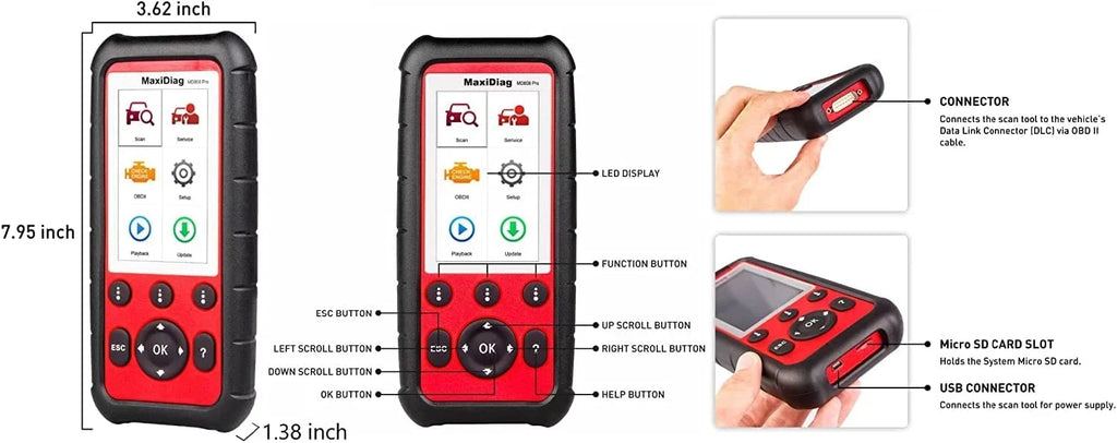 Data Autel Read/Clear EPB/ Brake MD808 Relearn Relearn Registration Parking Scanner MaxiDiag OBD2 Pad Live Diesel Regeneration Steering Reset Angle Codes Reset Oil Filter Battery Particulate Pro and