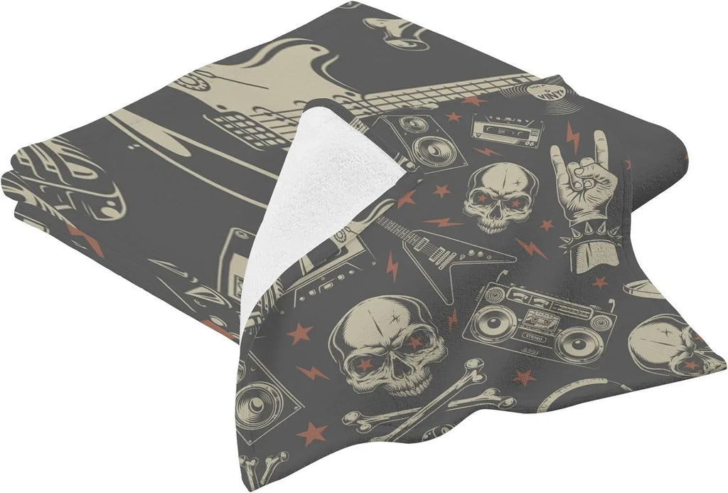 Towel Cotton Pure Washable Skull Instrument Rock Set, Bath Bestwell Travel（420） Absorbent Highly Machine Soft Yoga, Pack 2 Towels for Pool,Sports,