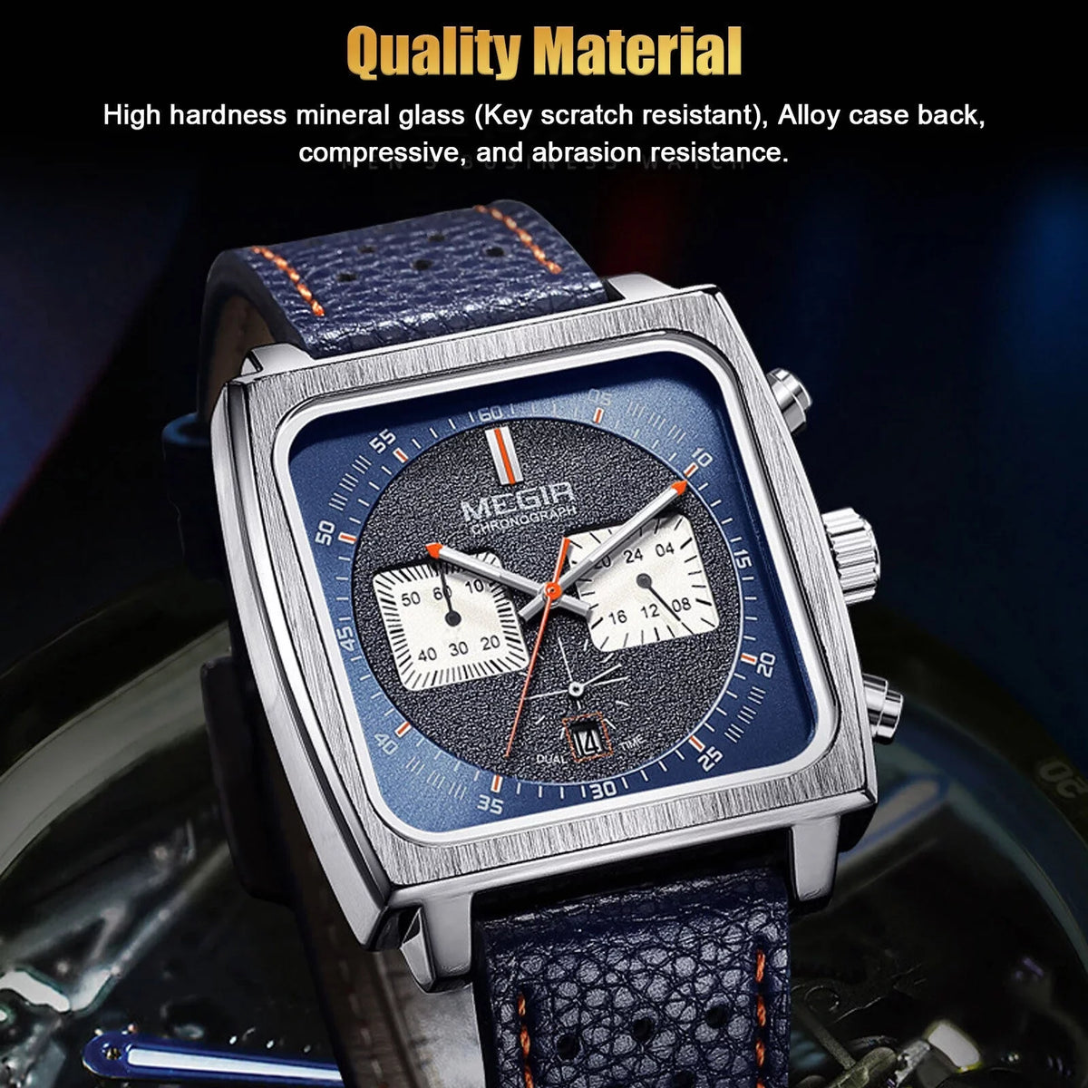 Waterproof Business Watch Men's Quartz Luminous Luxury Leather MEGIR Chronograph