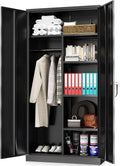 Clothing Metal and Office Employee Cabinet Lock Locker Freestanding Steel Door Shelves Coat (Black) Cabinets for Locking Garage Wardrobe with Home 72'' with HOOMHIBIU