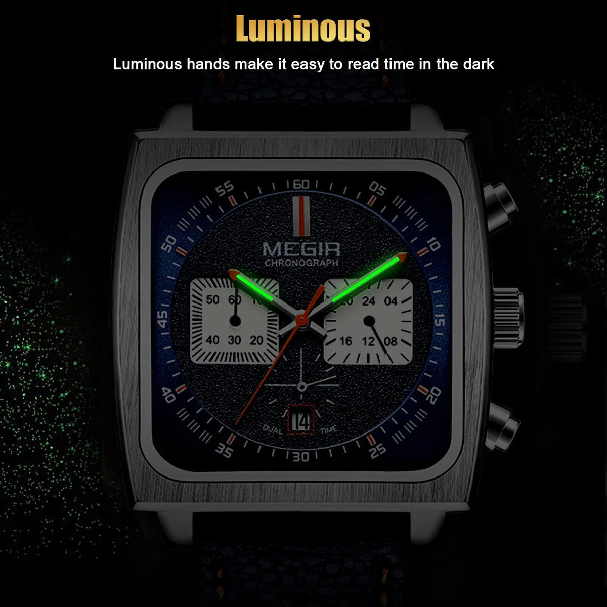 Waterproof Business Watch Men's Quartz Luminous Luxury Leather MEGIR Chronograph