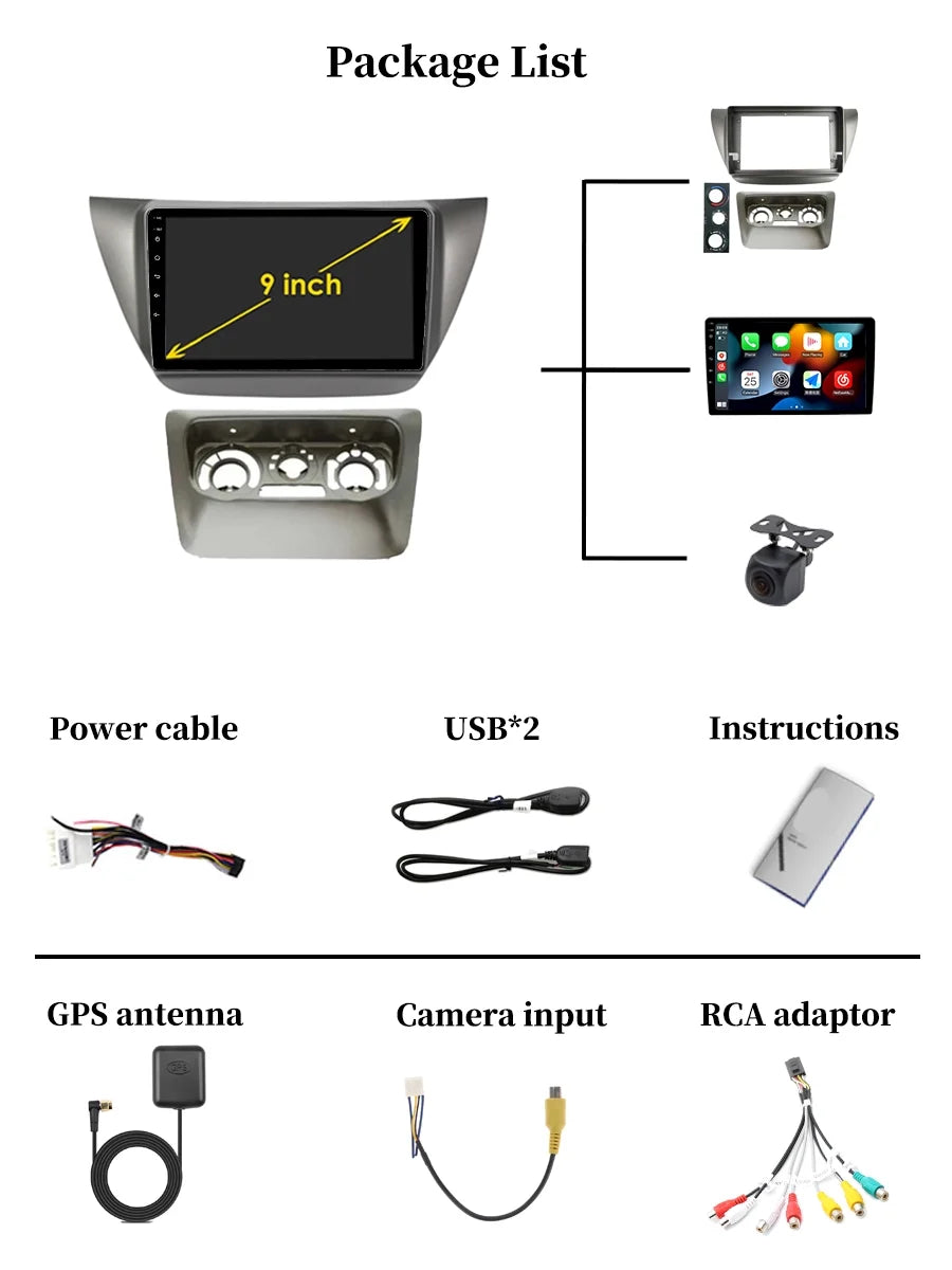 Radio Carplay Lancer With 9 Android Navi Car Mitsubishi Stereo Android Auto For Bluetooth GPS - 2000 2010 Screen CS