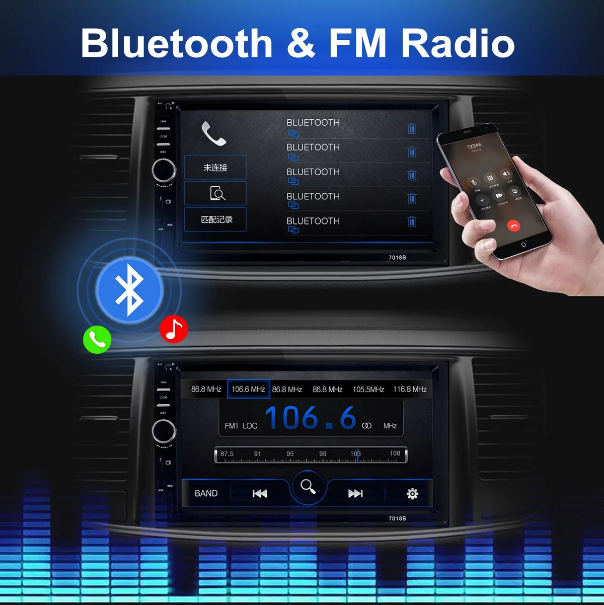Double Receiver 7" Car Radio Stereo Free Touch Radio Link/USB/SD/AUX, Audio Screen Mirror Support Hands Bluetooth Backup Calling Radio - Car Camera Din Car with